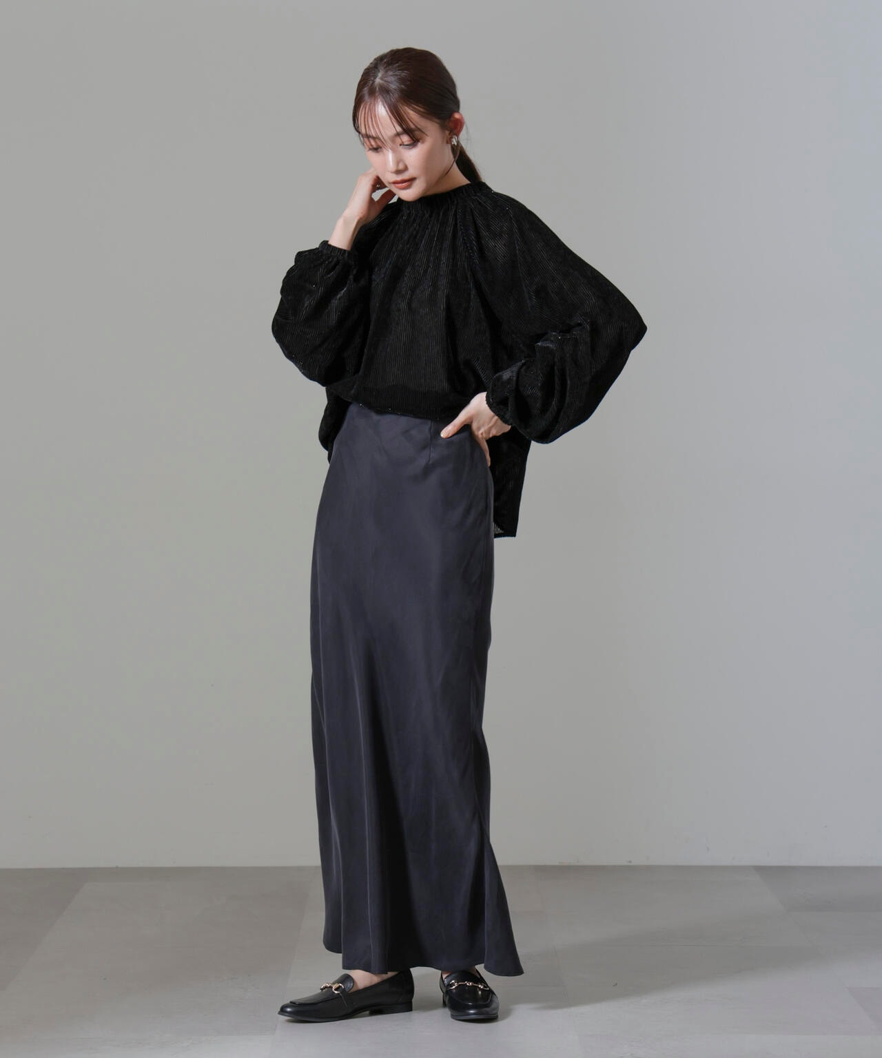 ストライプベロア前後2WAYブラウス 6694220302