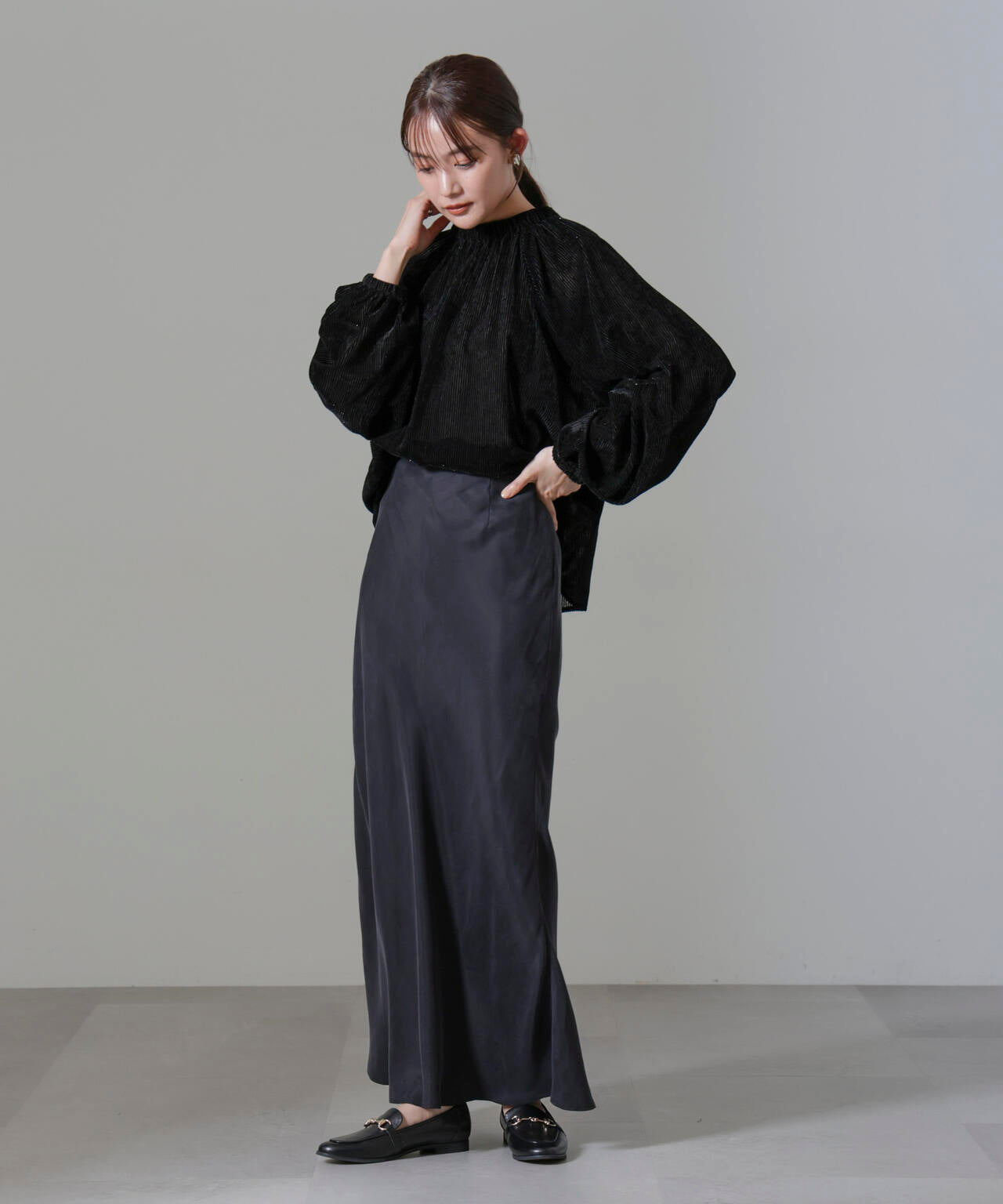 ストライプベロア前後2WAYブラウス 6694220302