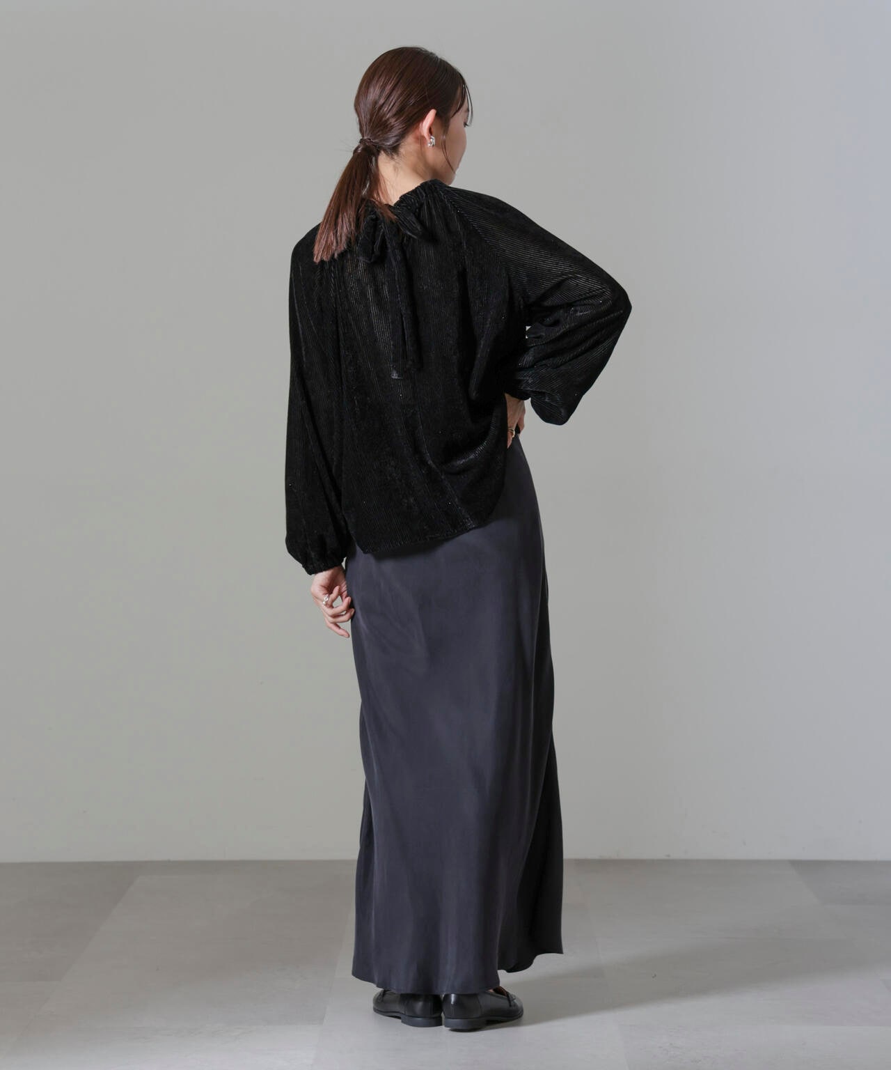 ストライプベロア前後2WAYブラウス 6694220302