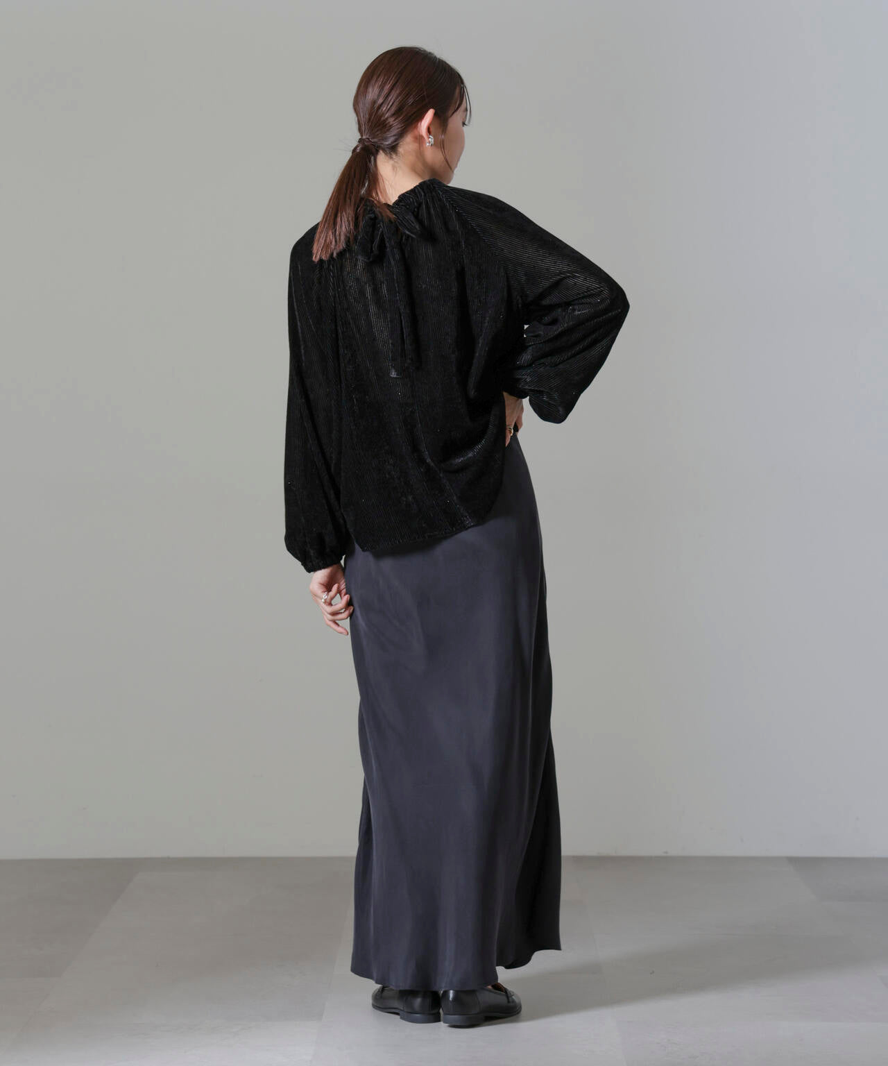 ストライプベロア前後2WAYブラウス 6694220302