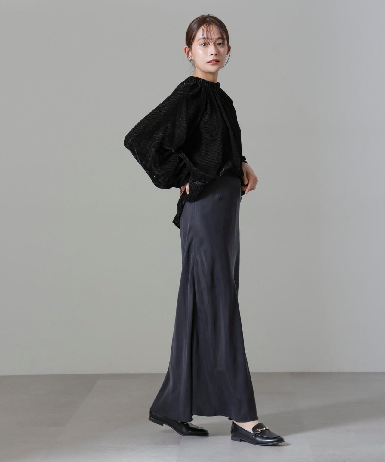 ストライプベロア前後2WAYブラウス 6694220302