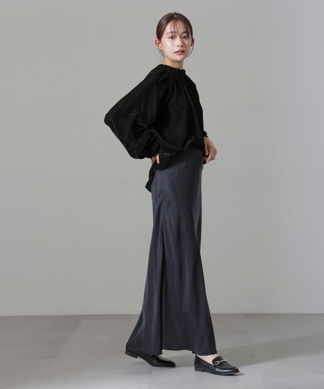 ストライプベロア前後2WAYブラウス 6694220302