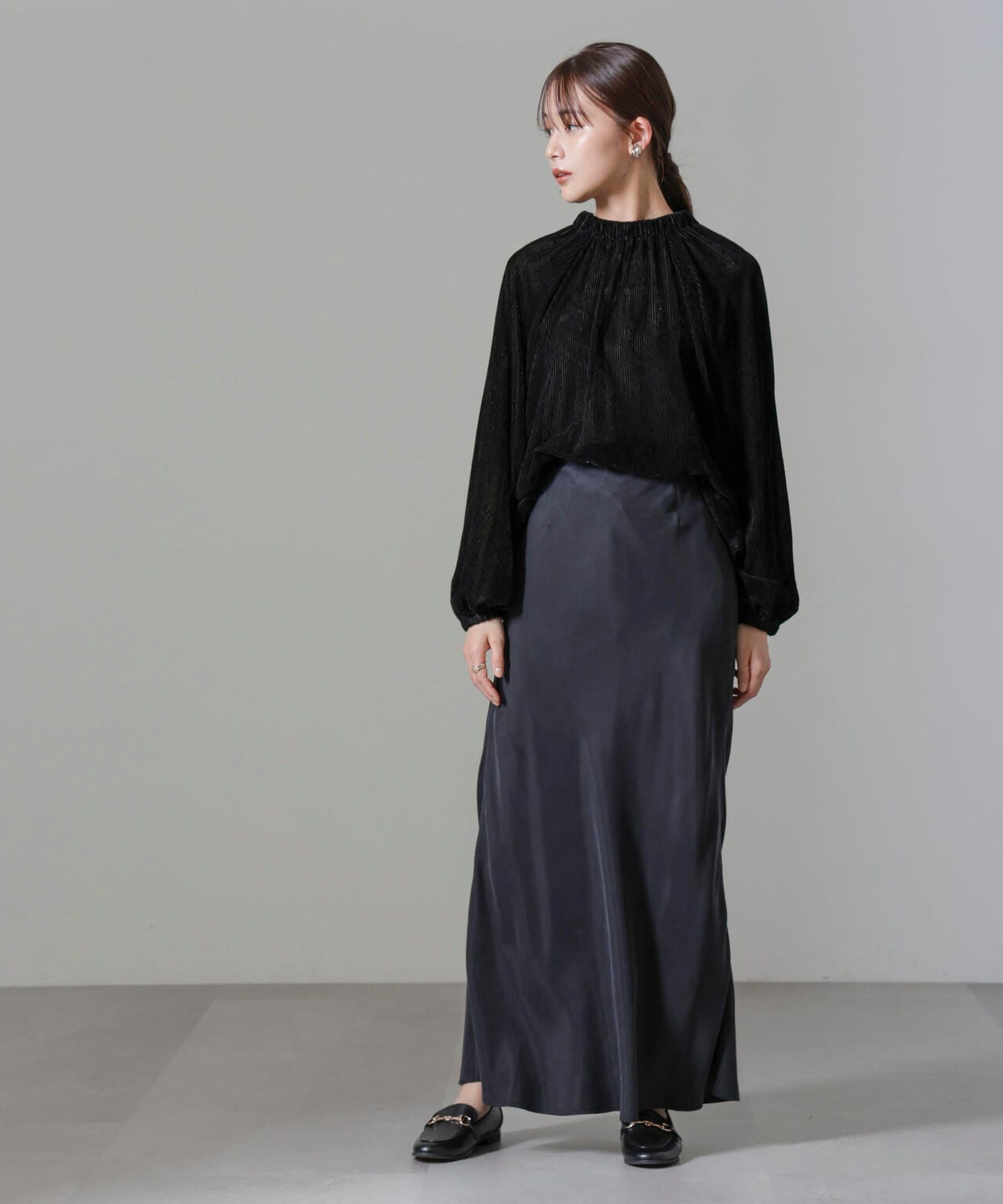 ストライプベロア前後2WAYブラウス 6694220302