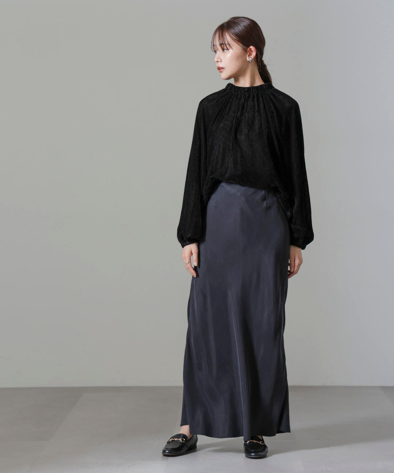 ストライプベロア前後2WAYブラウス 6694220302