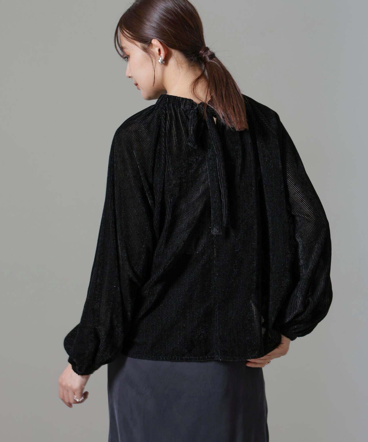 ストライプベロア前後2WAYブラウス 6694220302