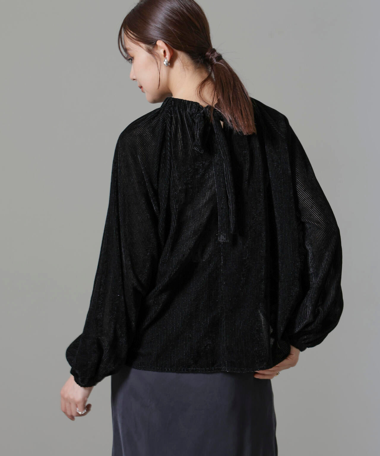 ストライプベロア前後2WAYブラウス 6694220302