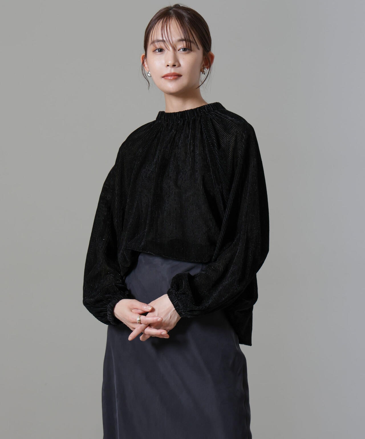 ストライプベロア前後2WAYブラウス 6694220302