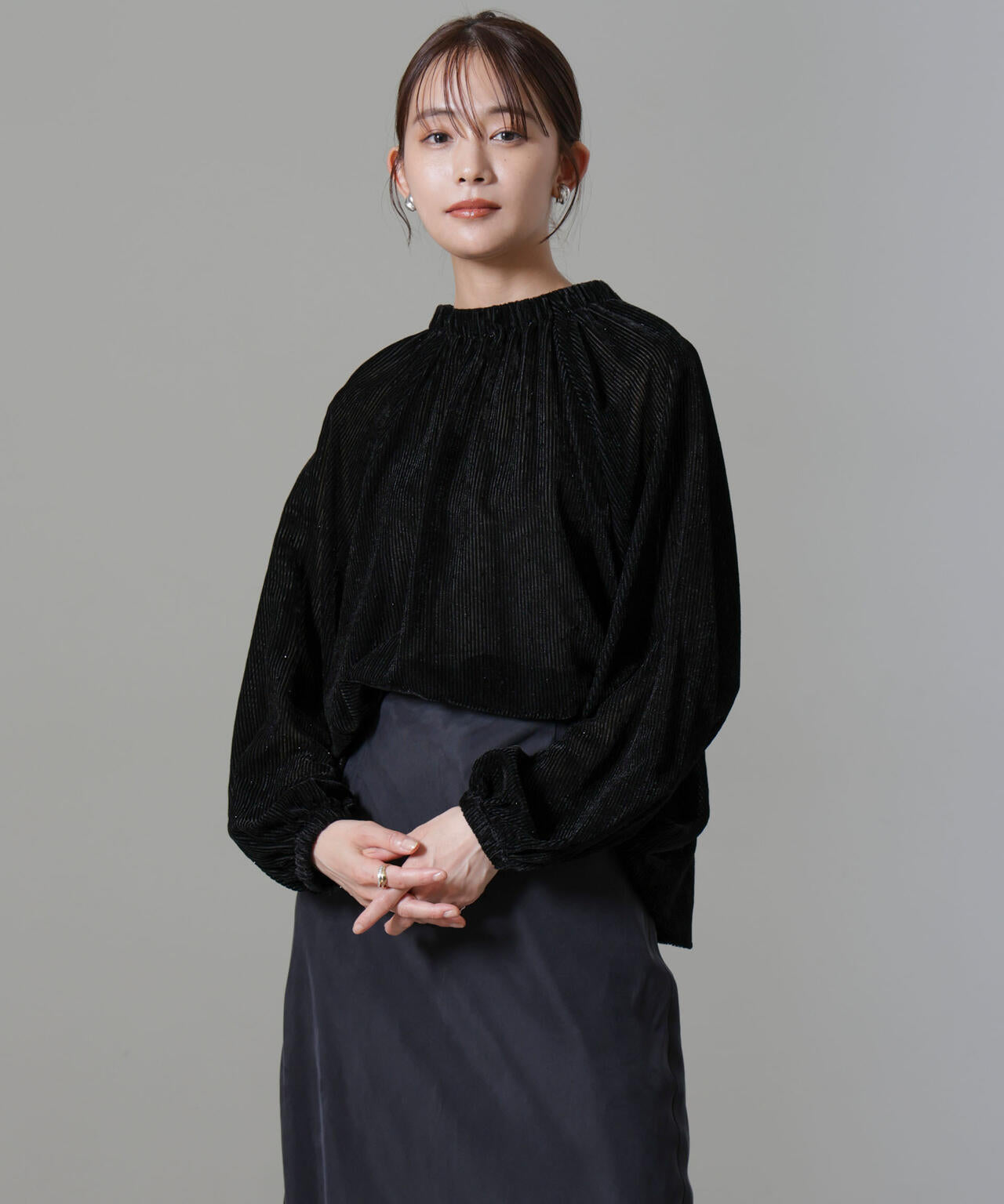 ストライプベロア前後2WAYブラウス 6694220302