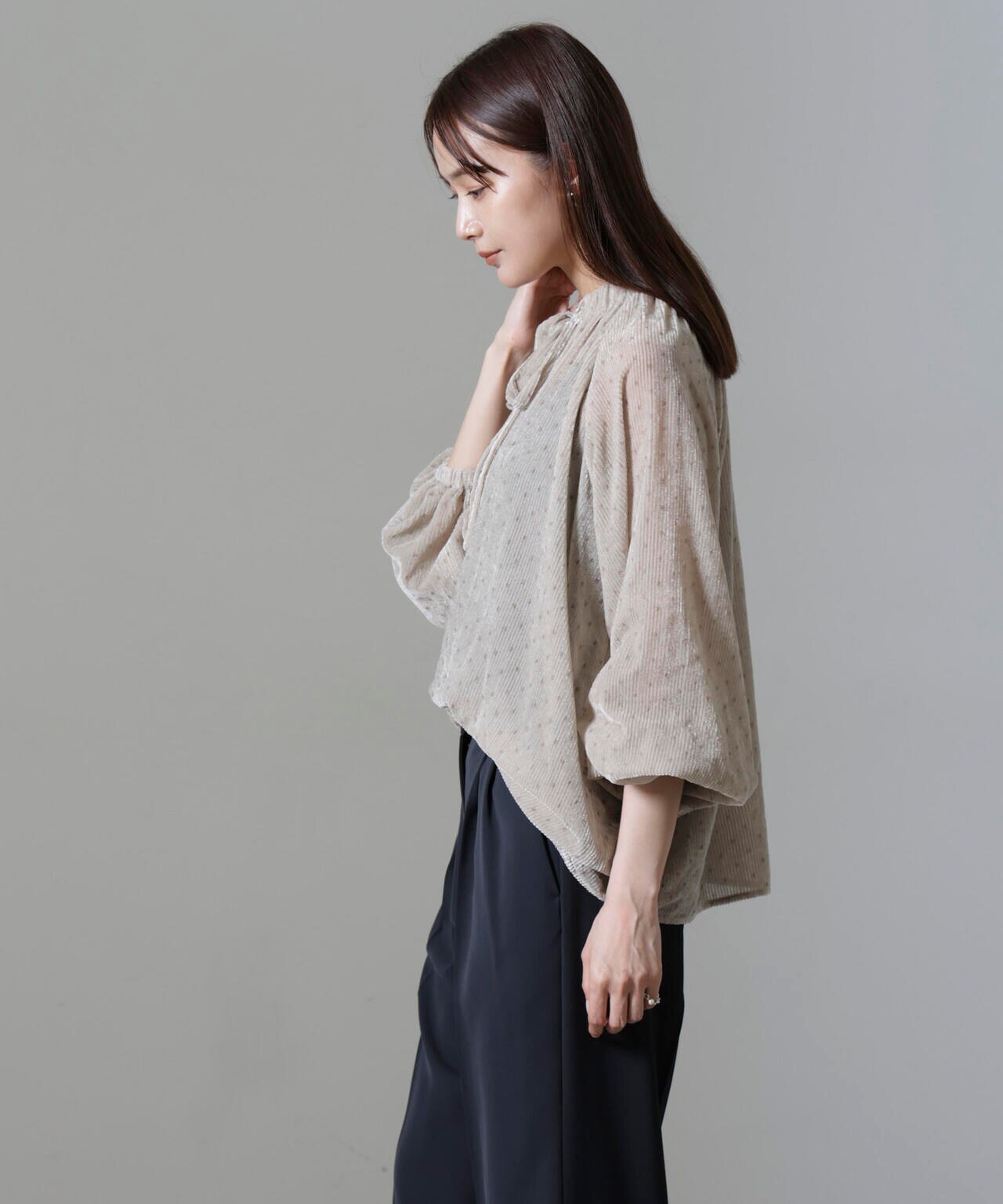 ストライプベロア前後2WAYブラウス 6694220302