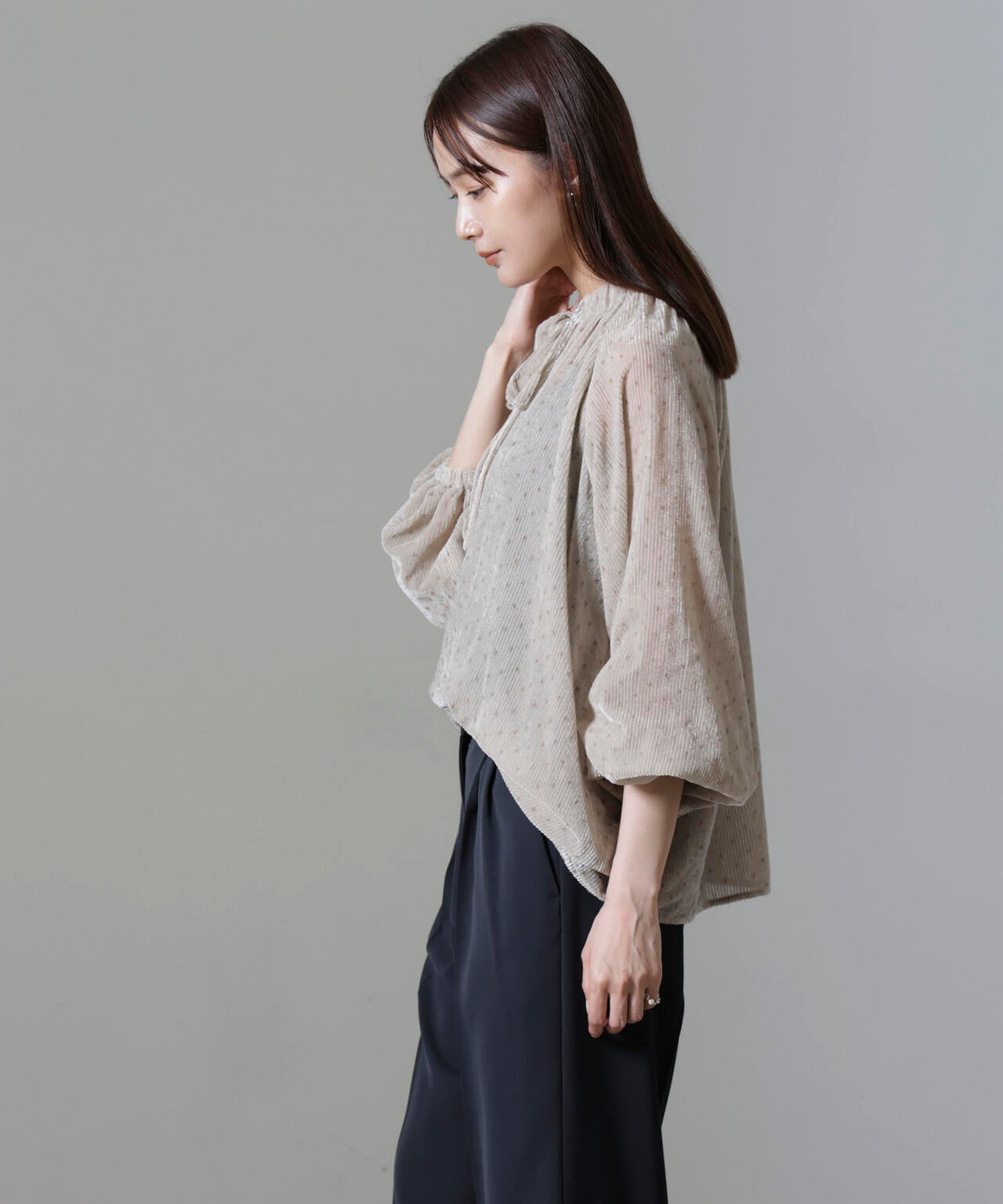 ストライプベロア前後2WAYブラウス 6694220302