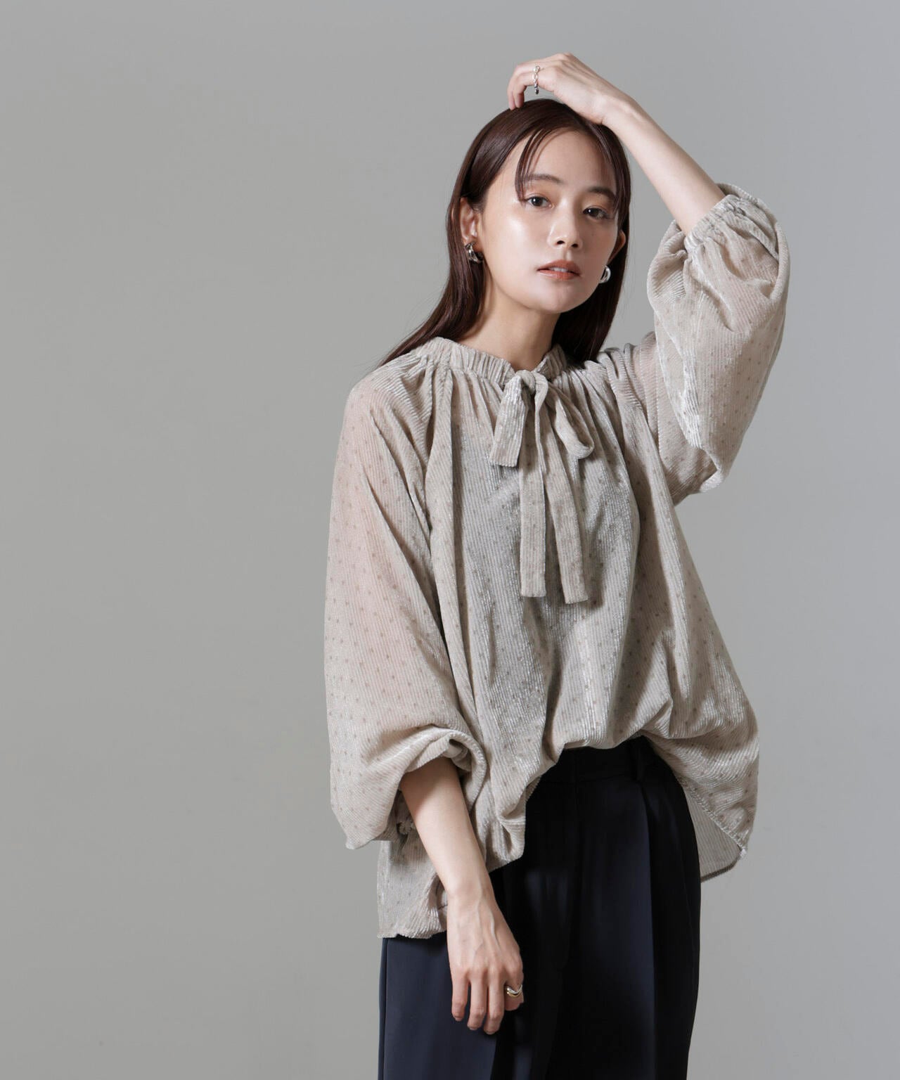 ストライプベロア前後2WAYブラウス 6694220302