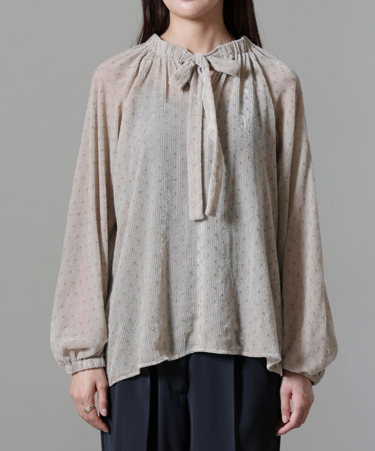 ストライプベロア前後2WAYブラウス 6694220302