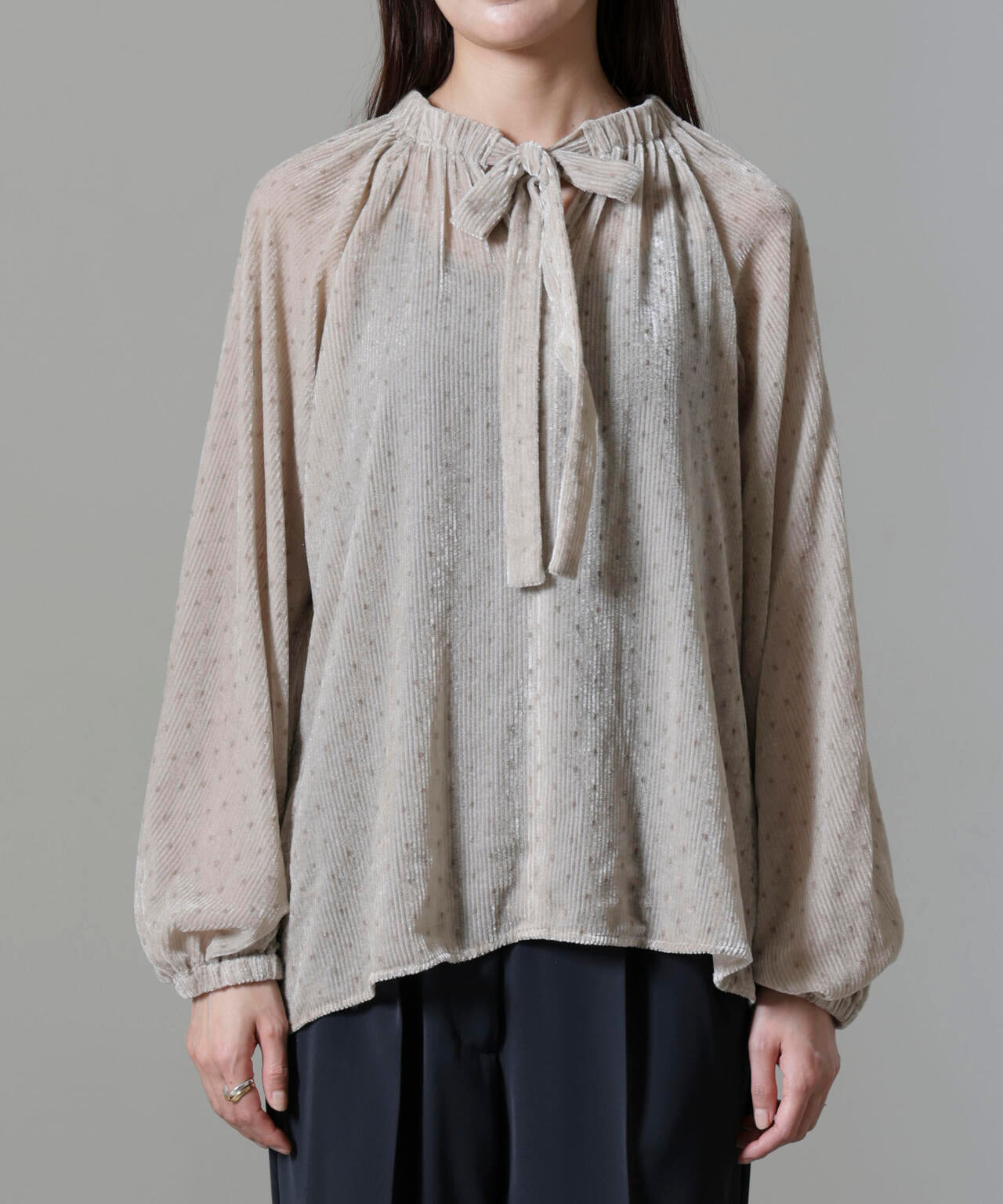 ストライプベロア前後2WAYブラウス 6694220302