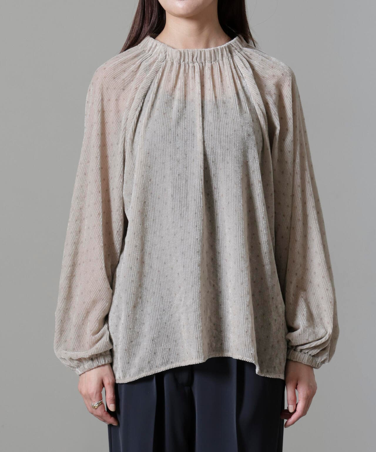 ストライプベロア前後2WAYブラウス 6694220302