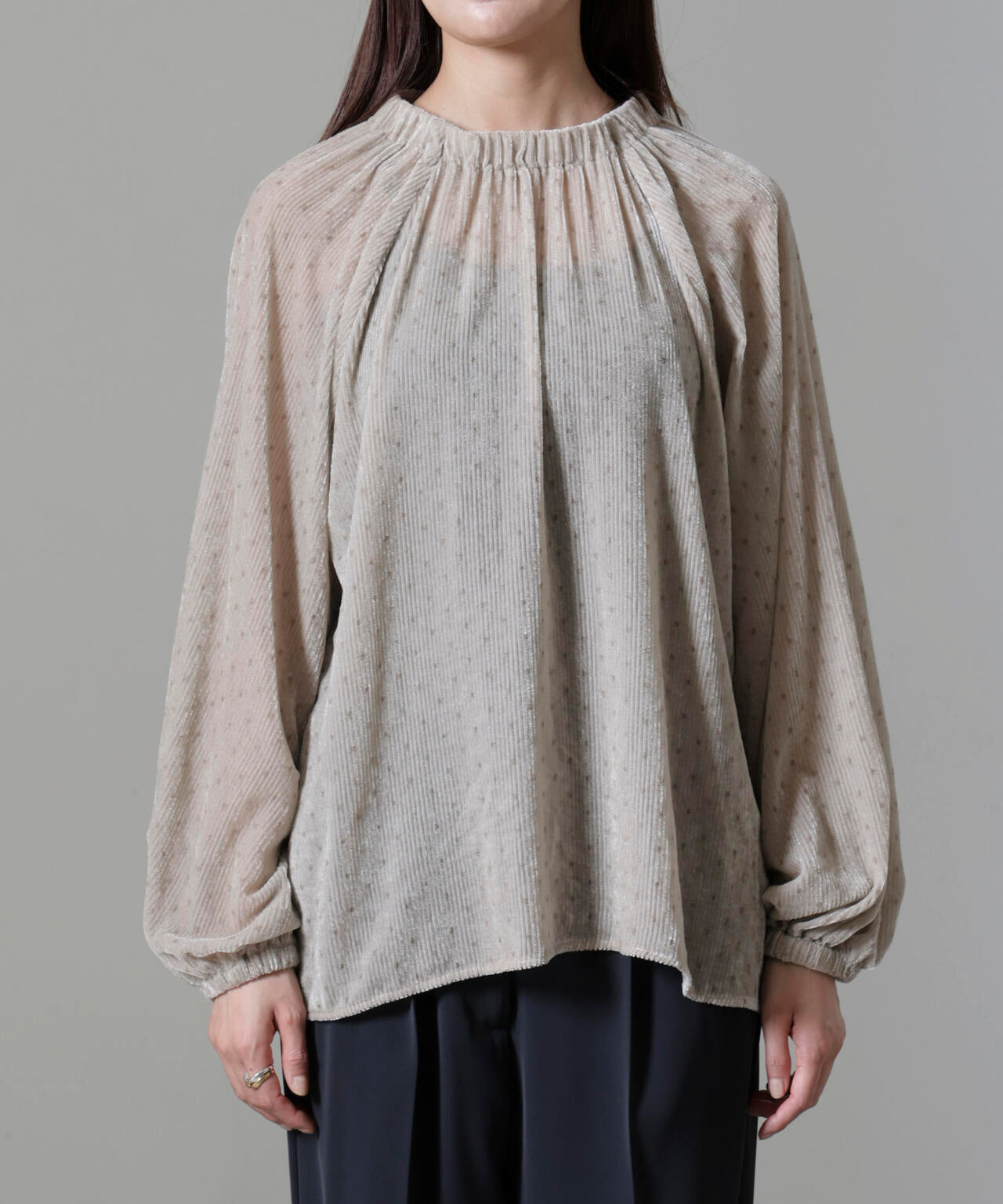 ストライプベロア前後2WAYブラウス 6694220302