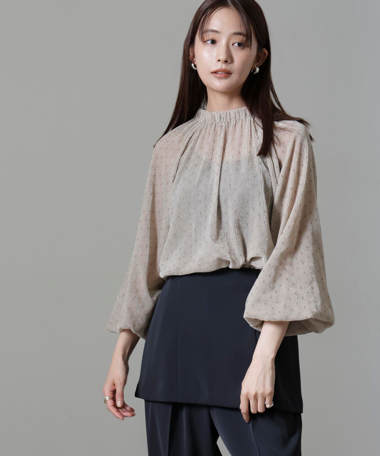 ストライプベロア前後2WAYブラウス 6694220302