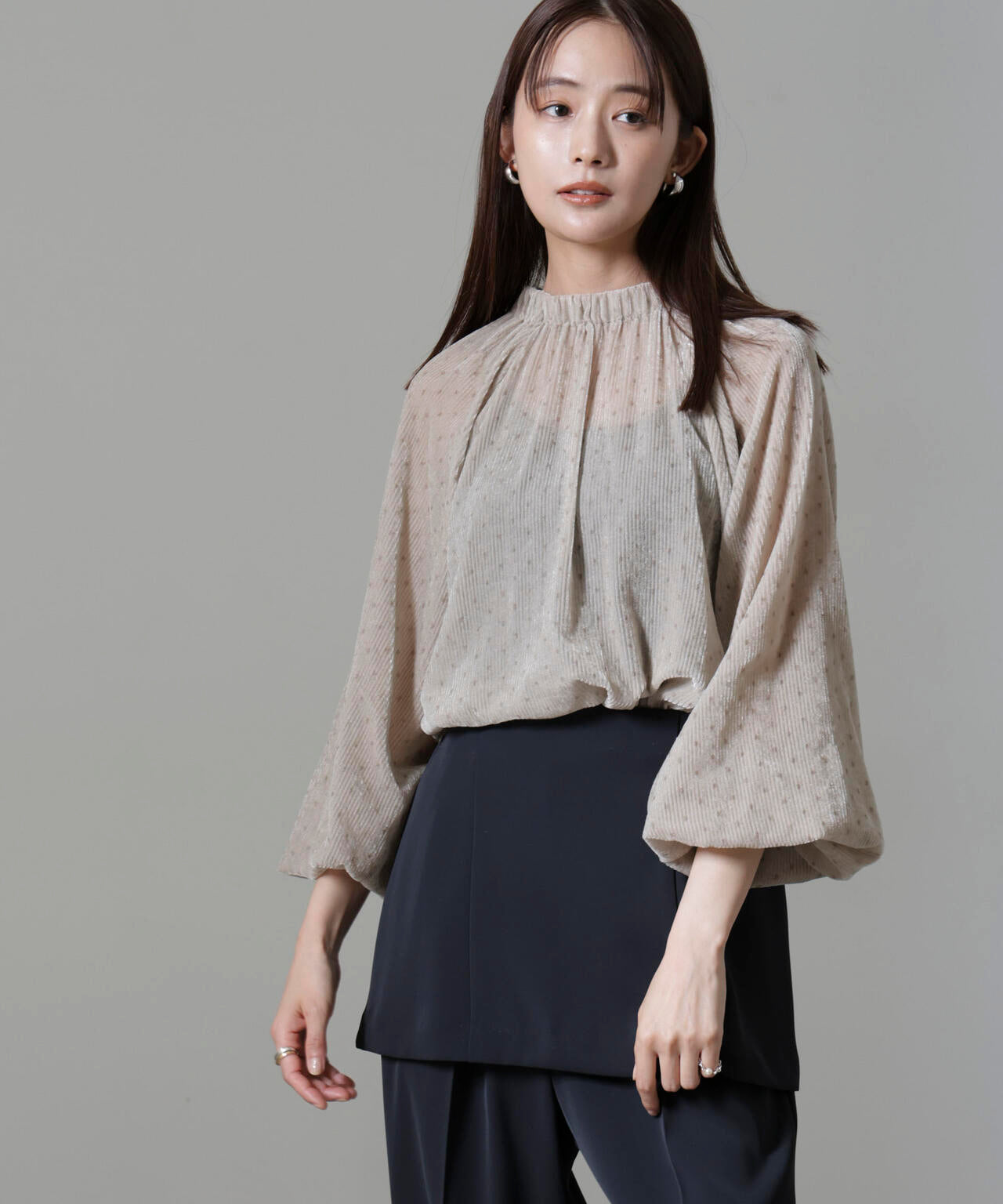 ストライプベロア前後2WAYブラウス 6694220302