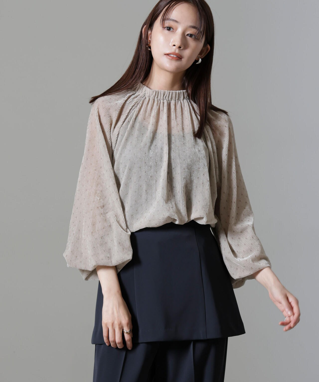 ストライプベロア前後2WAYブラウス 6694220302