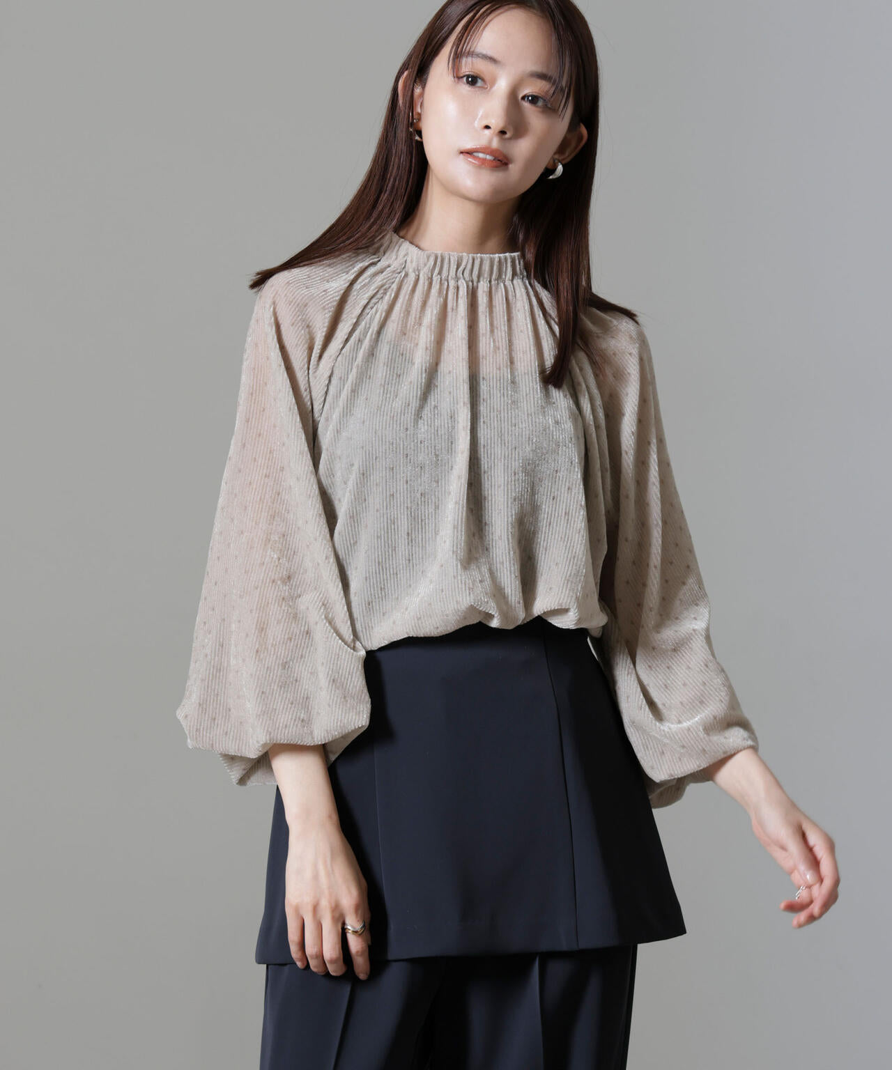 ストライプベロア前後2WAYブラウス 6694220302