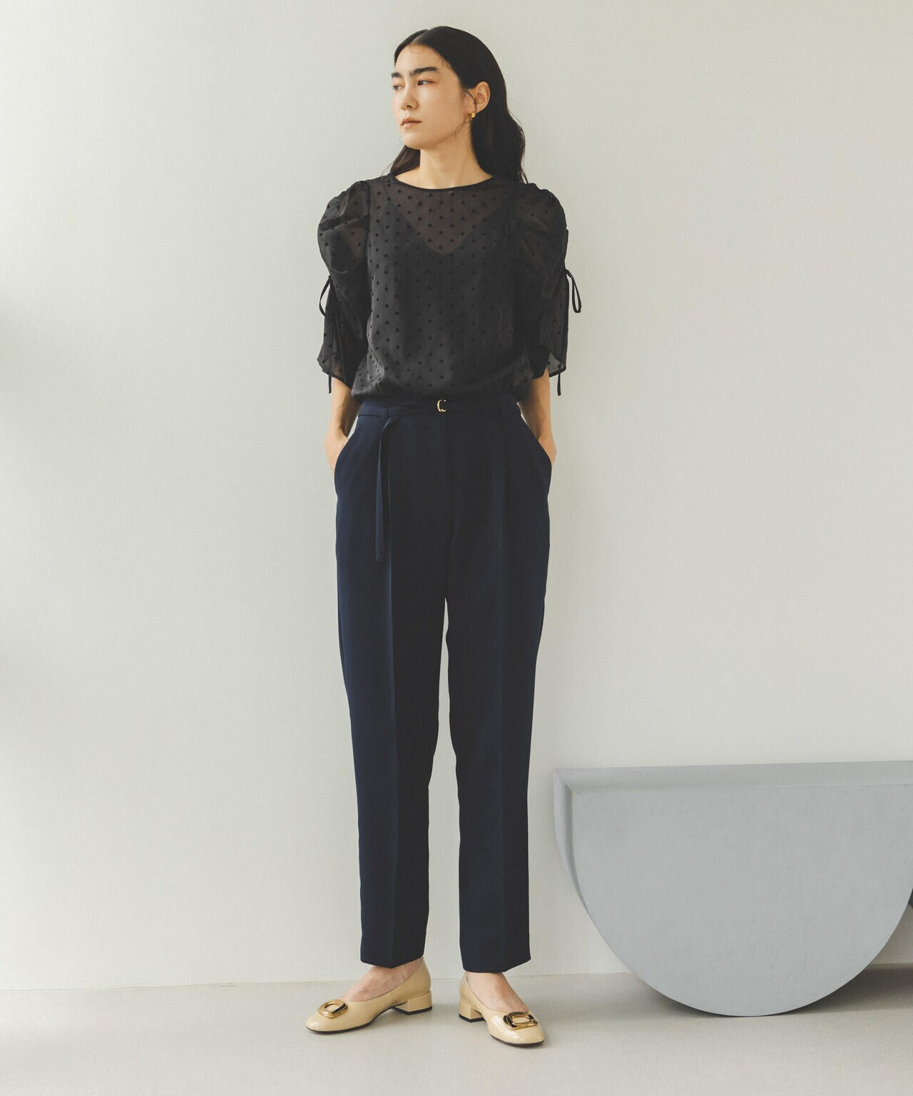 フロッキードットリボンスリーブブラウス 6694220309