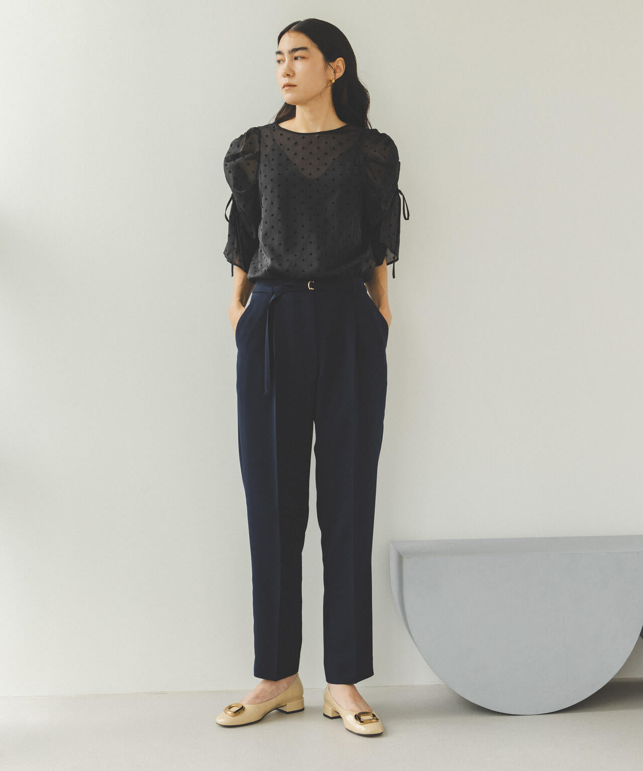 フロッキードットリボンスリーブブラウス 6694220309