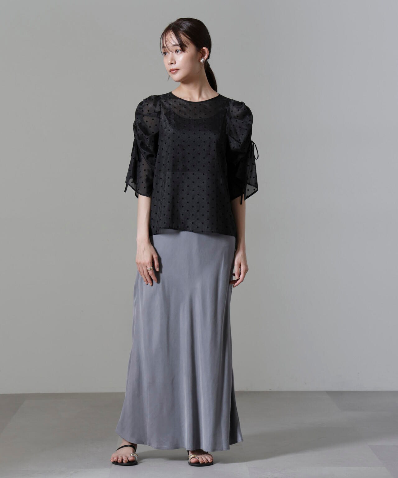 フロッキードットリボンスリーブブラウス 6694220309