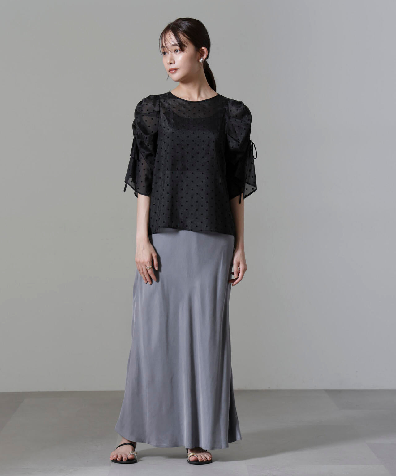 フロッキードットリボンスリーブブラウス 6694220309