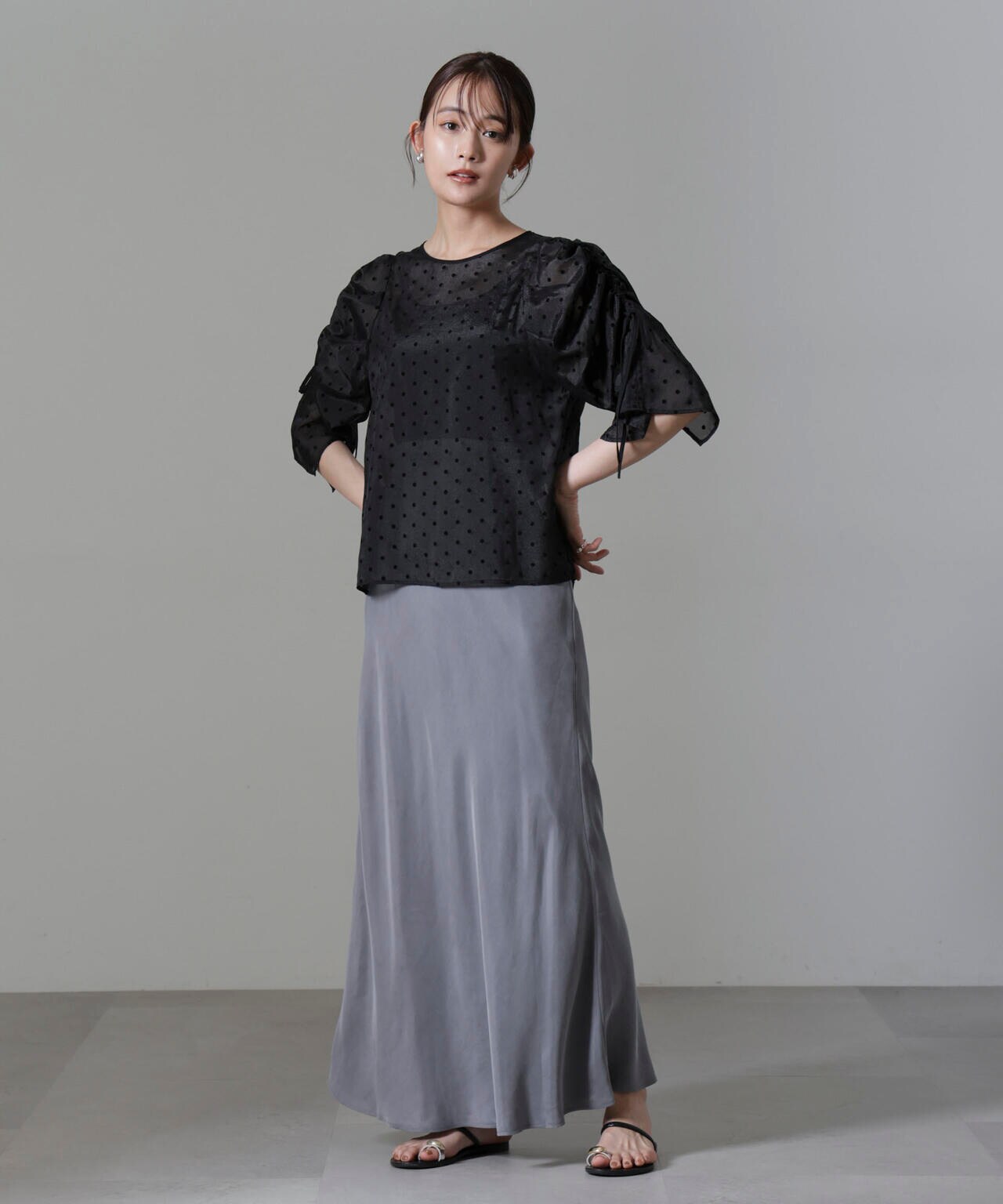 フロッキードットリボンスリーブブラウス 6694220309