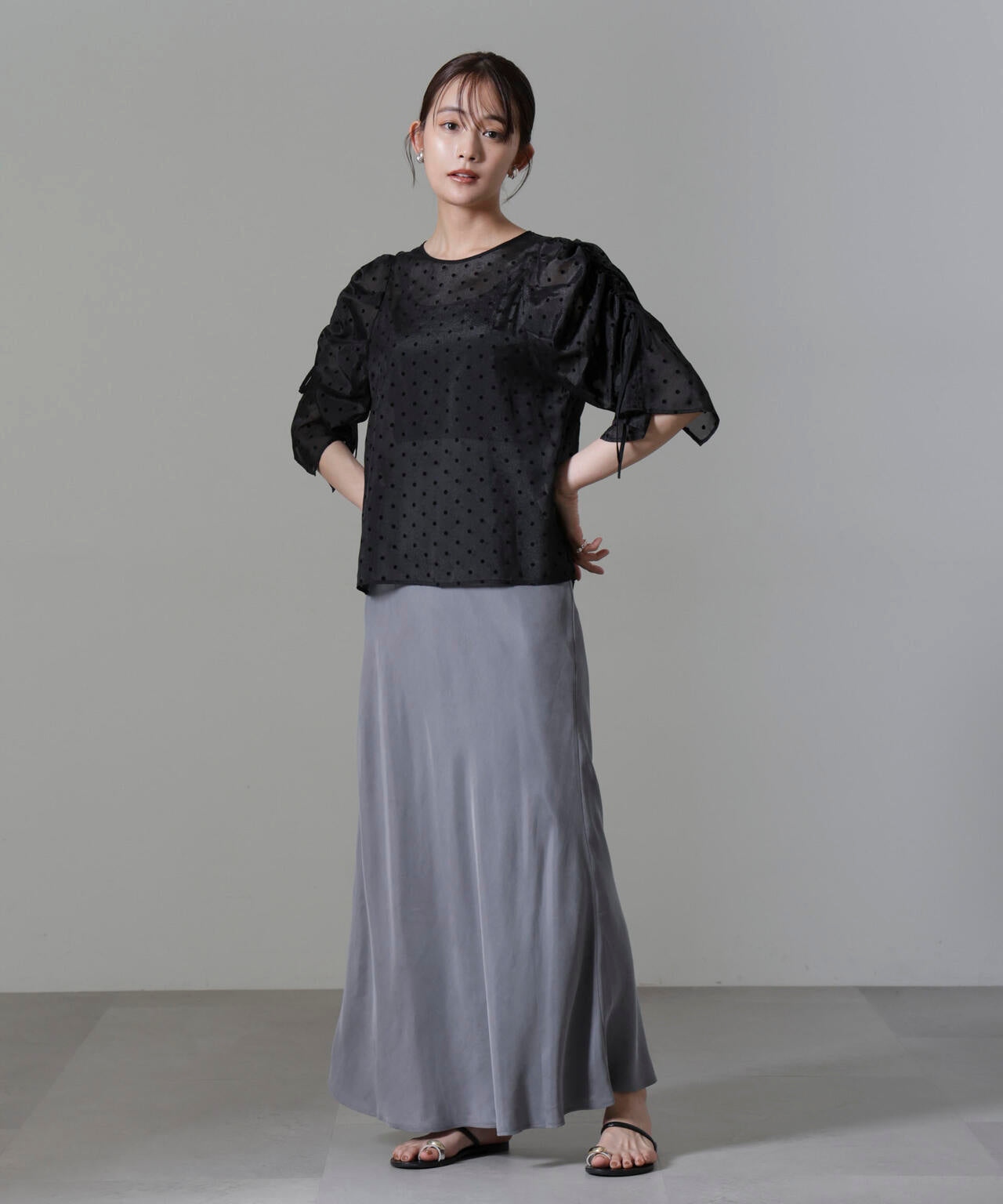 フロッキードットリボンスリーブブラウス 6694220309