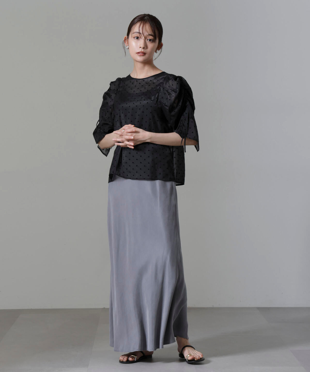 フロッキードットリボンスリーブブラウス 6694220309