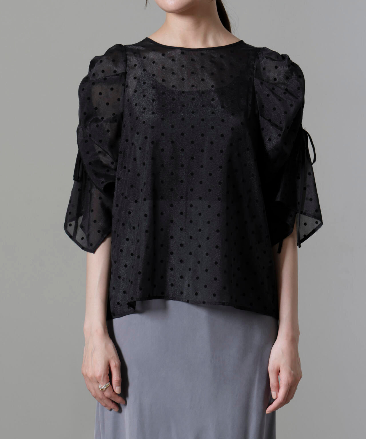 フロッキードットリボンスリーブブラウス 6694220309