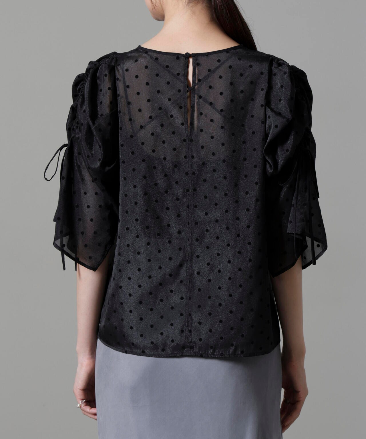 フロッキードットリボンスリーブブラウス 6694220309