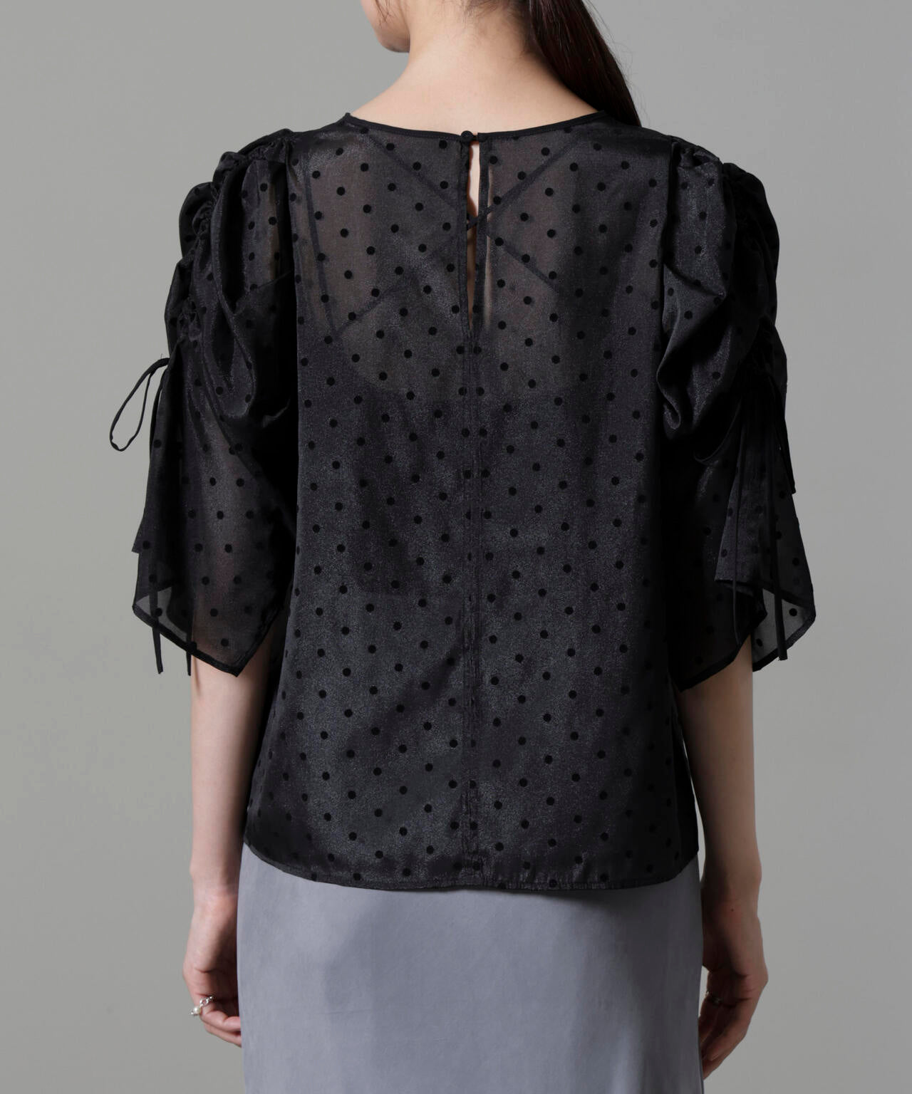 フロッキードットリボンスリーブブラウス 6694220309