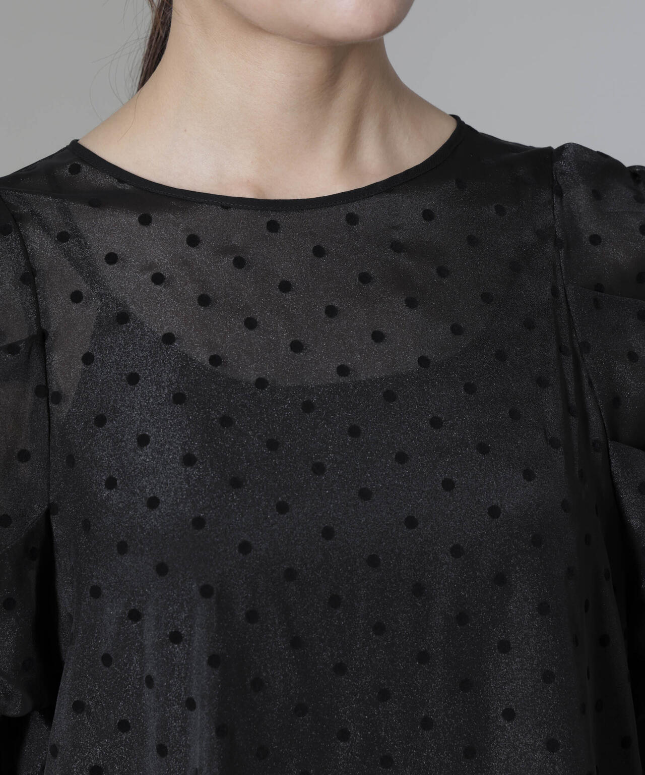 フロッキードットリボンスリーブブラウス 6694220309