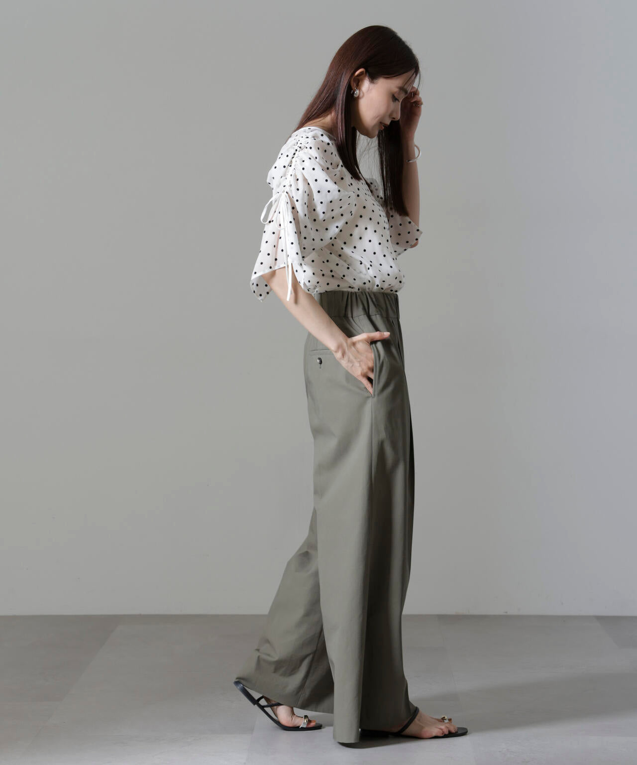 フロッキードットリボンスリーブブラウス 6694220309