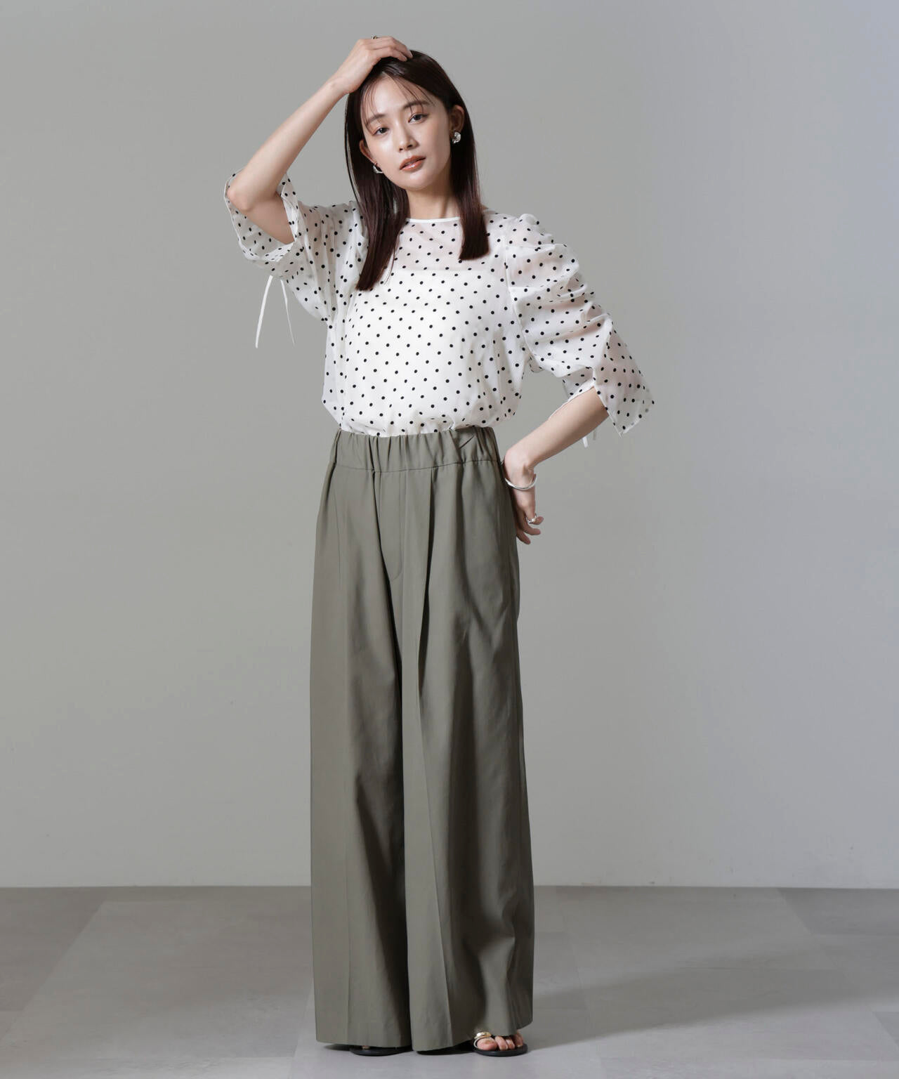 フロッキードットリボンスリーブブラウス 6694220309