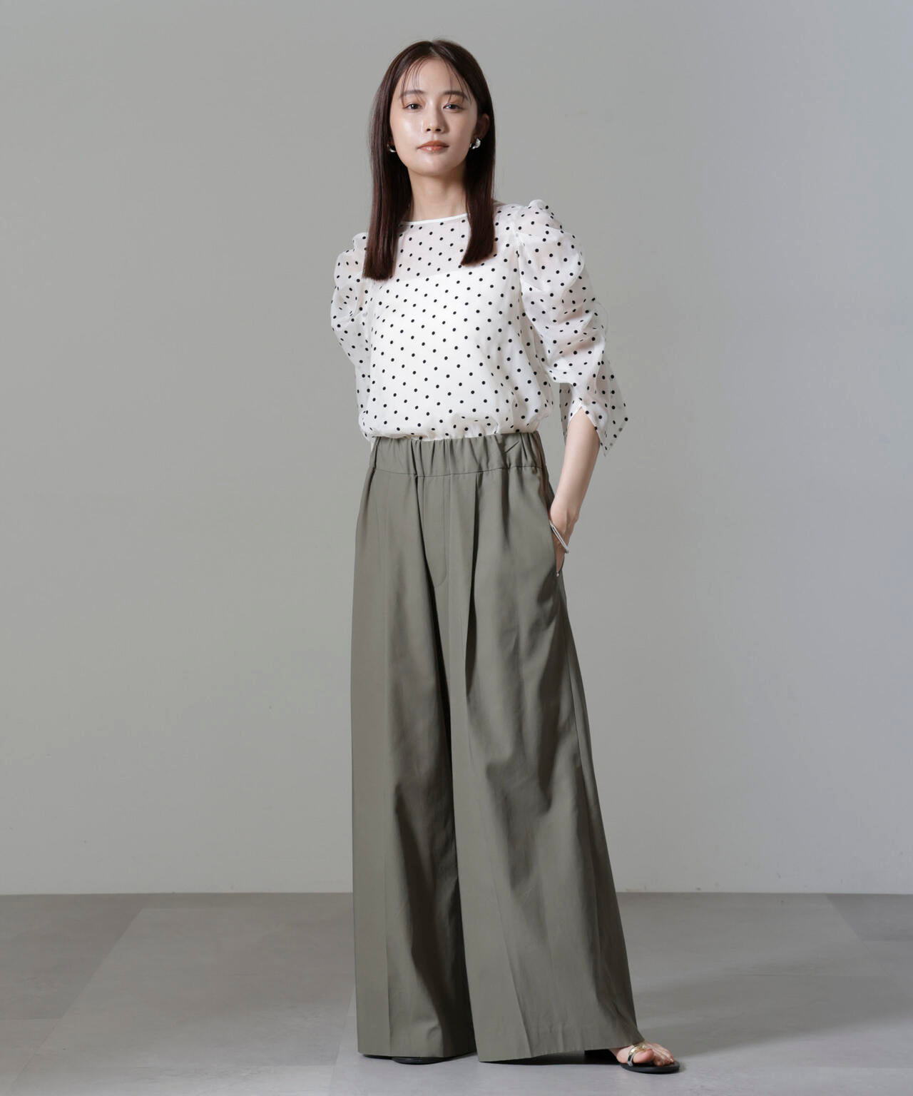 フロッキードットリボンスリーブブラウス 6694220309