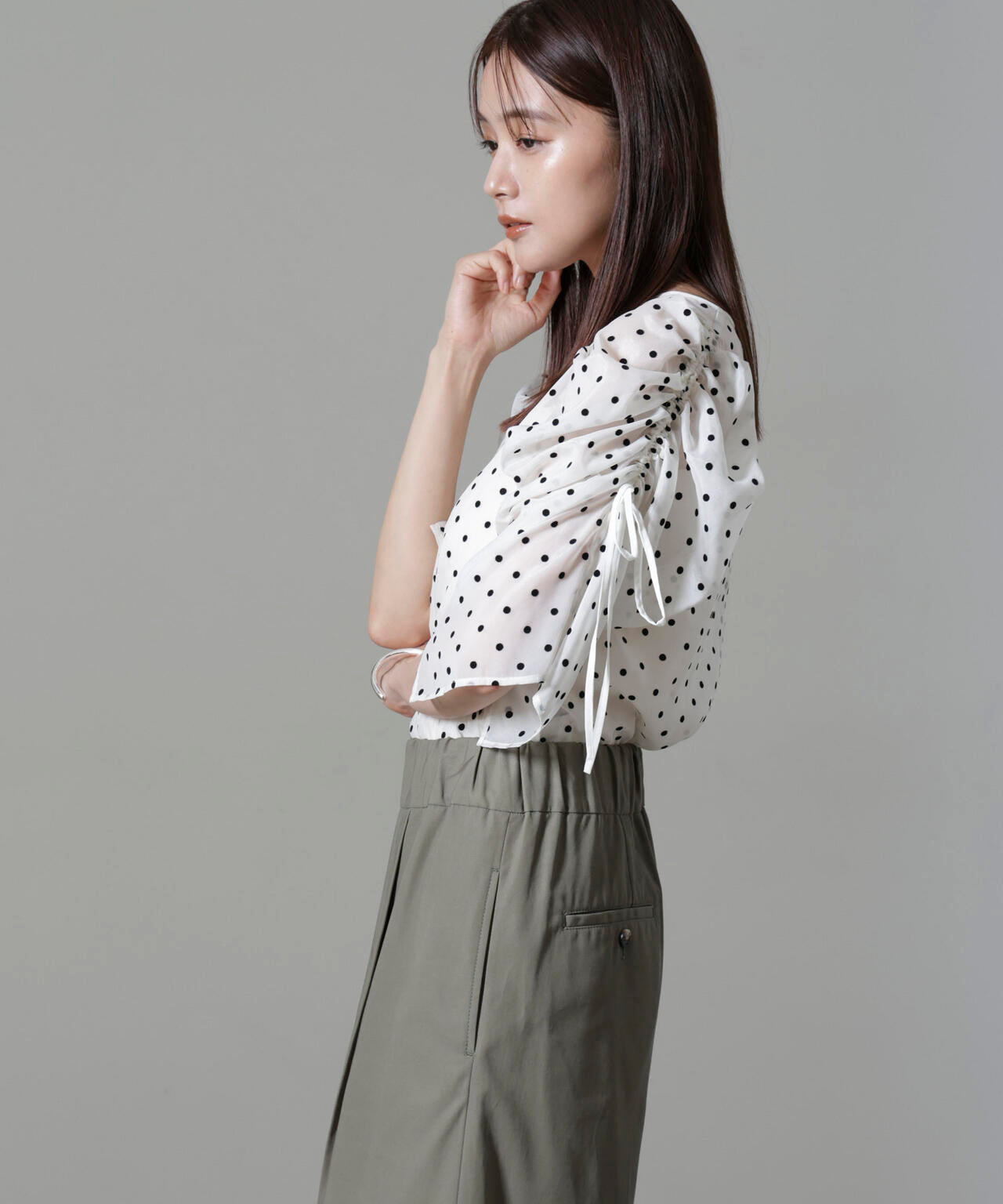 フロッキードットリボンスリーブブラウス 6694220309