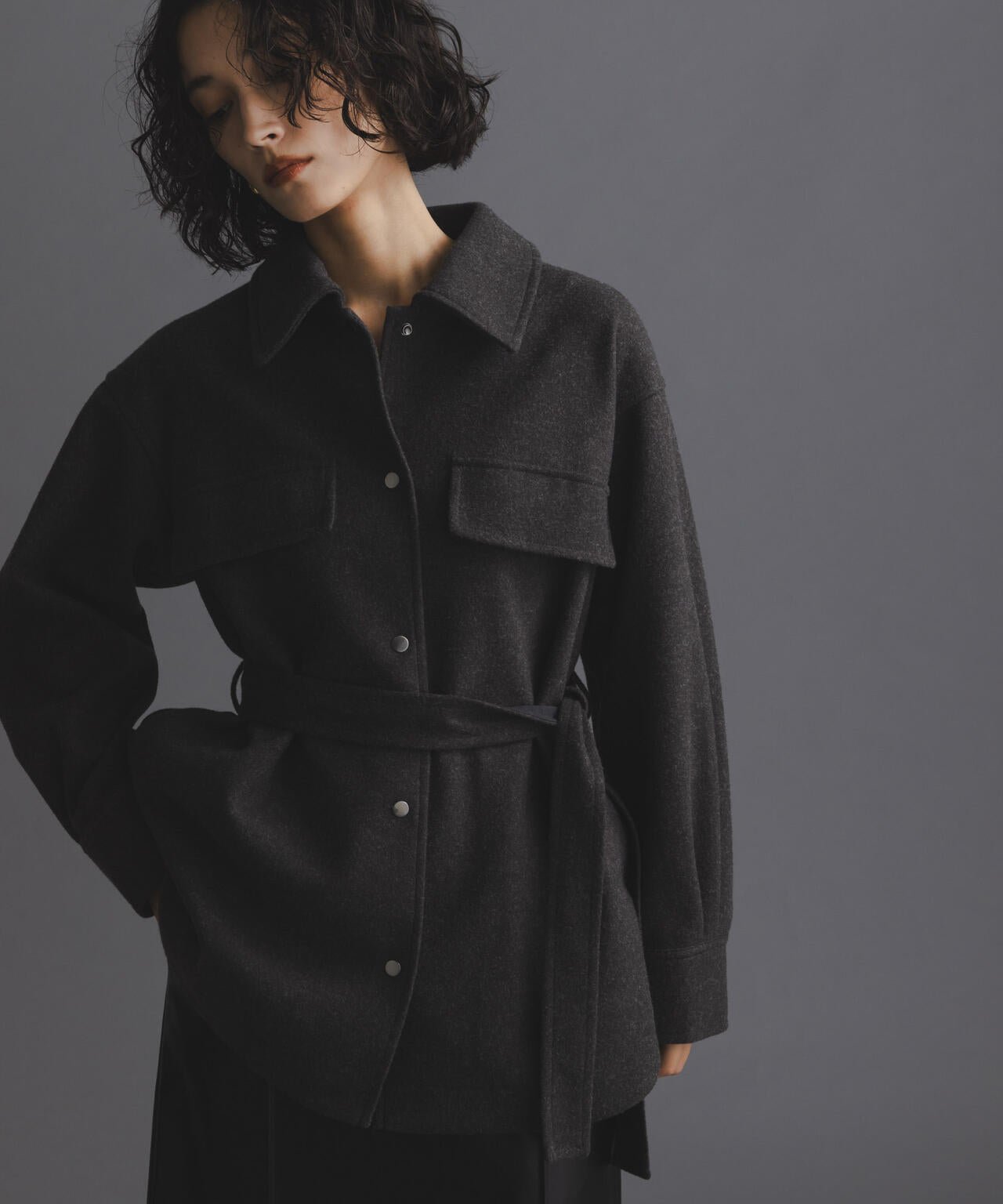 ニードルジャージーベルテッドシャツジャケット 6694220322