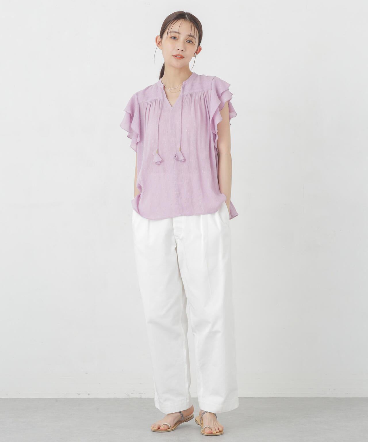 インドラメストライプフレアブラウス 6694221300