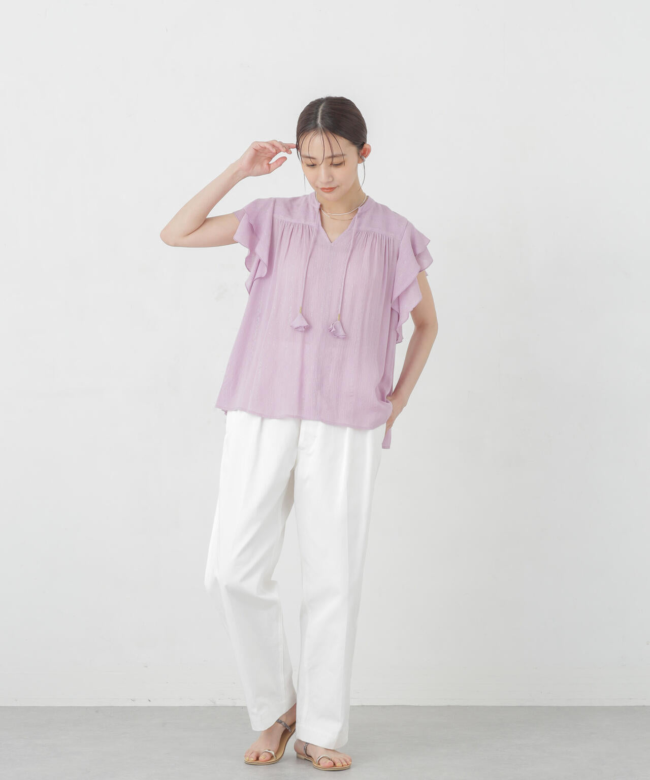 インドラメストライプフレアブラウス 6694221300