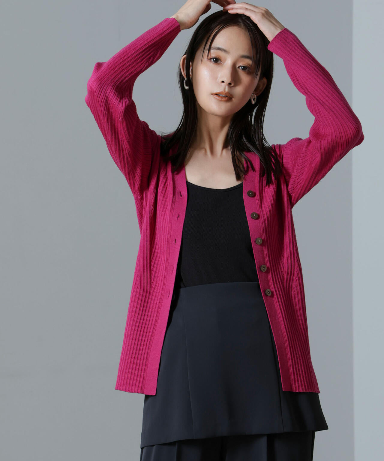 毛玉レスニットVネックリブカーディガン 6694222300