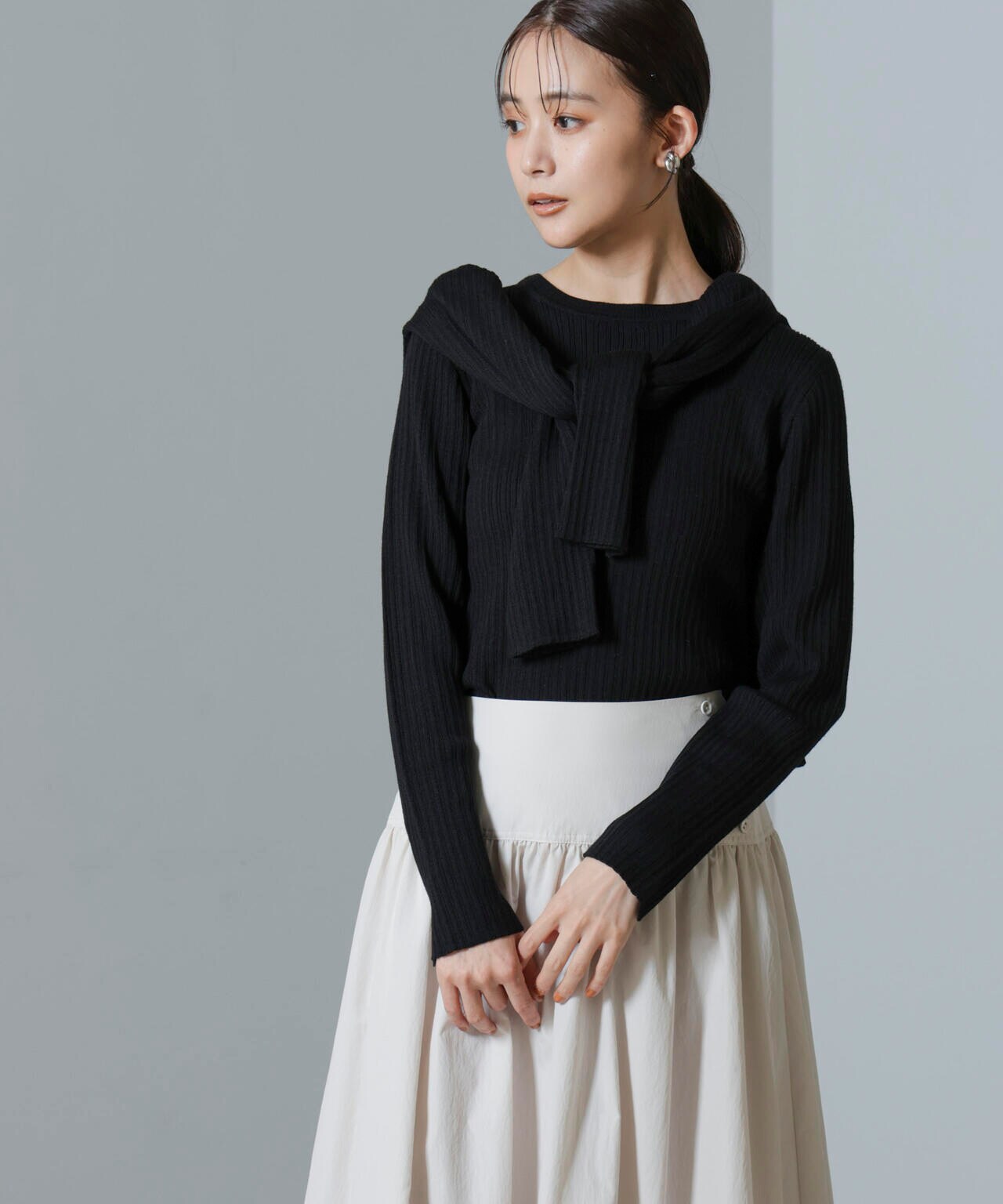 毛玉レスニットクルーネックリブプルオーバー 6694222301