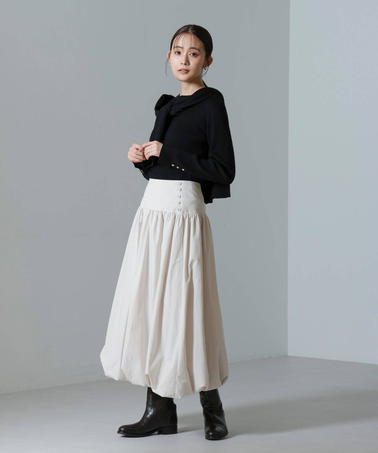 毛玉レスニットクルーネックリブプルオーバー 6694222301