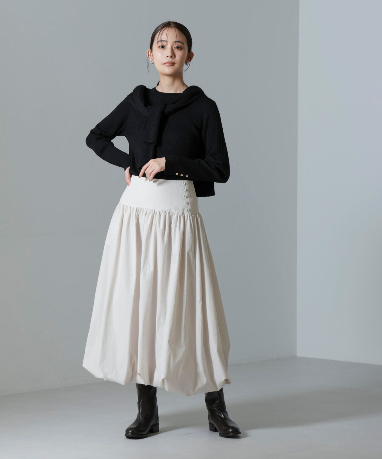 毛玉レスニットクルーネックリブプルオーバー 6694222301