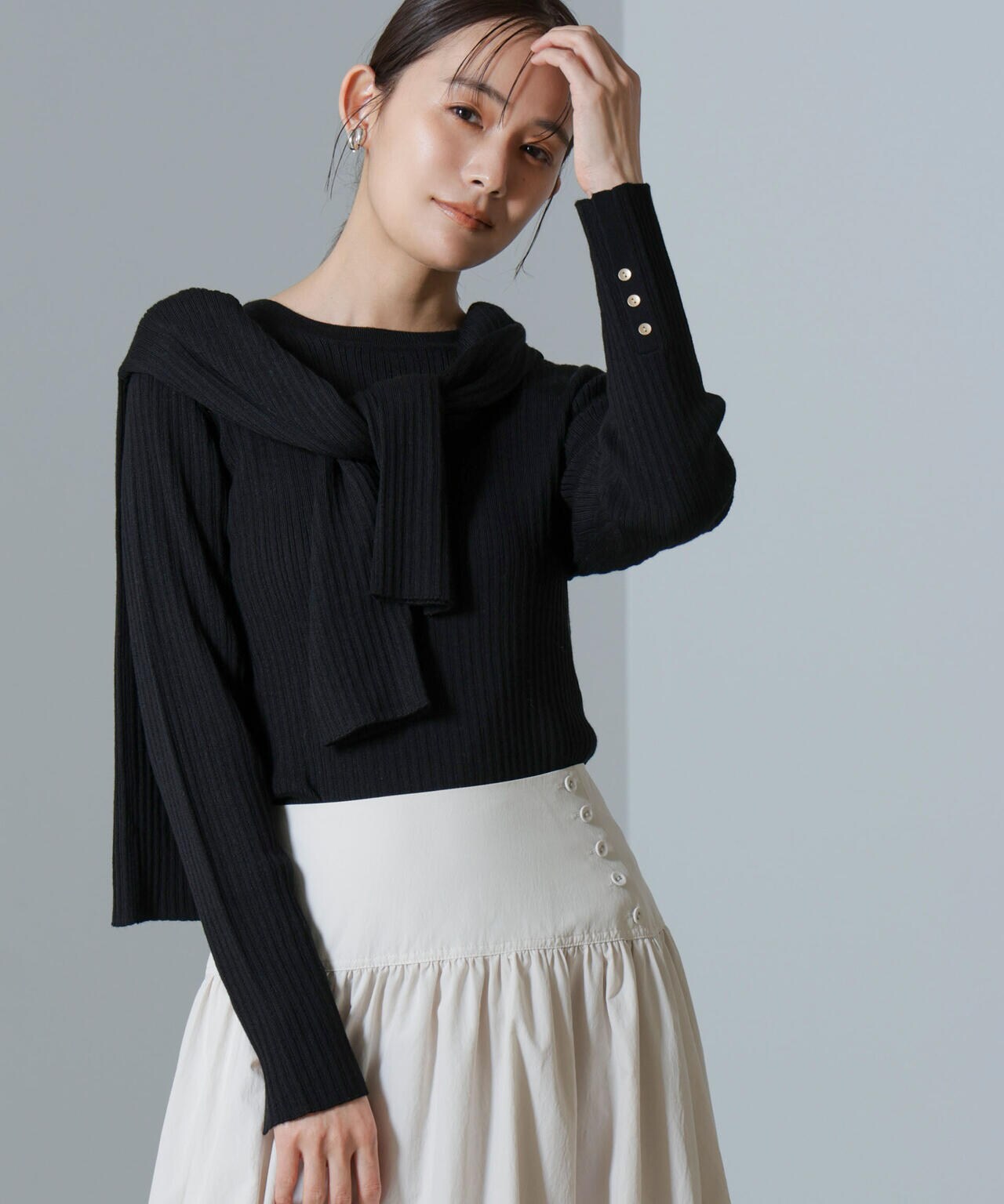 毛玉レスニットクルーネックリブプルオーバー 6694222301