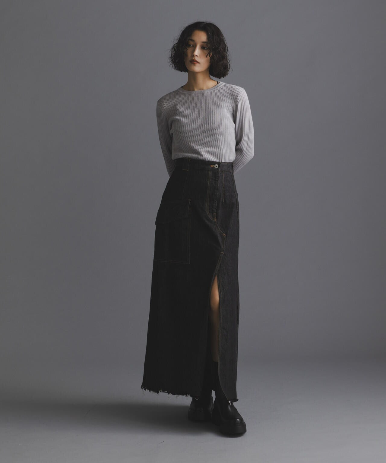 毛玉レスニットクルーネックリブプルオーバー 6694222301