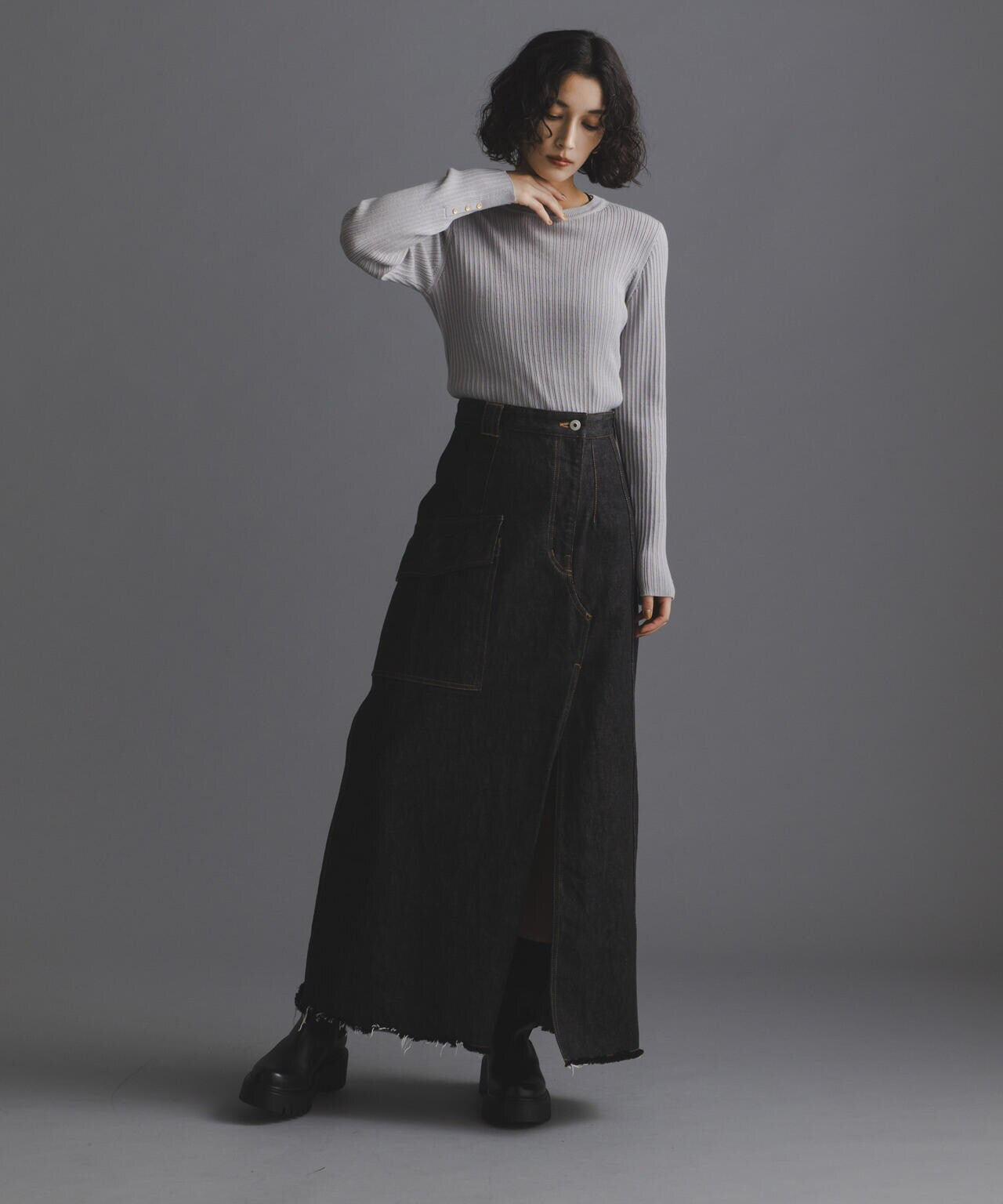 毛玉レスニットクルーネックリブプルオーバー 6694222301