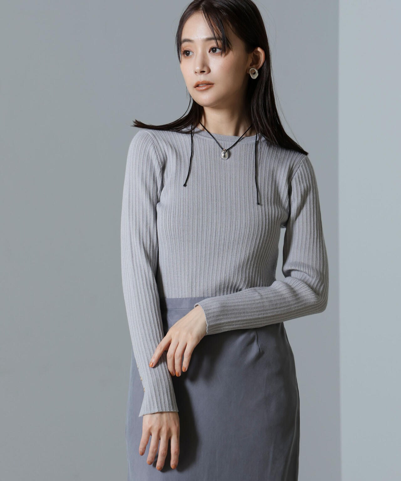 毛玉レスニットクルーネックリブプルオーバー 6694222301