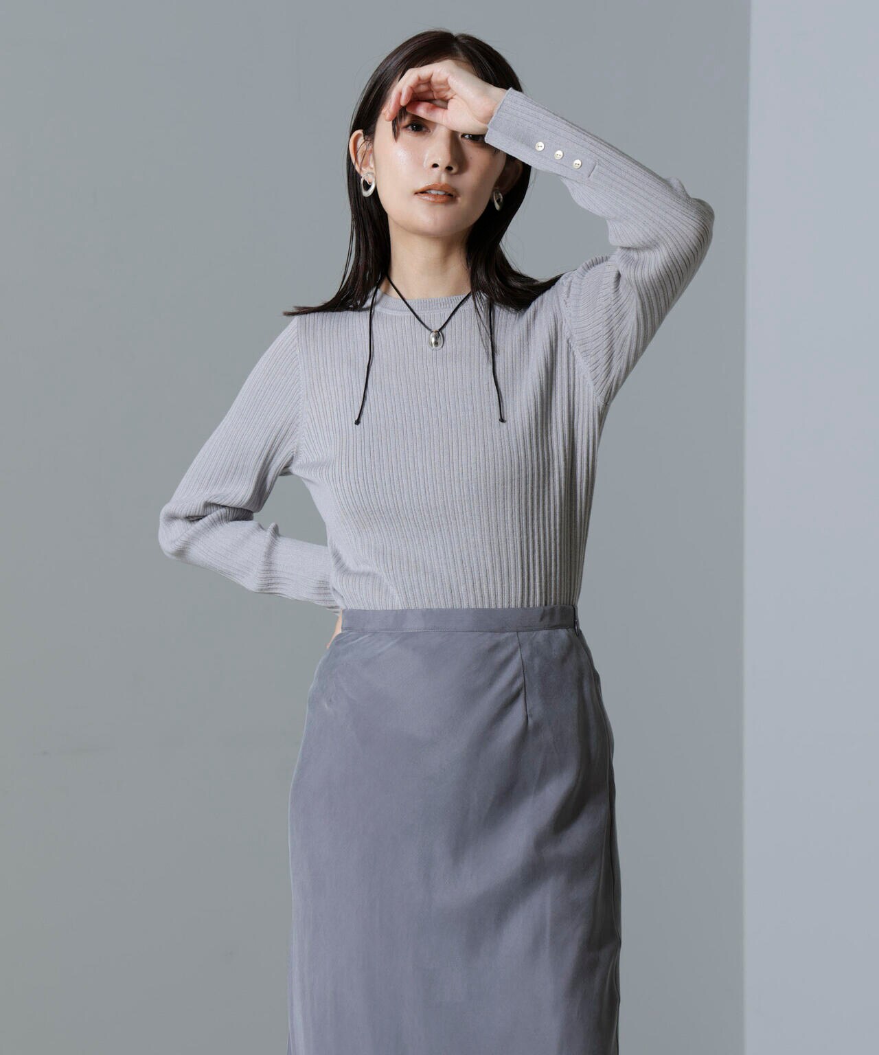 毛玉レスニットクルーネックリブプルオーバー 6694222301